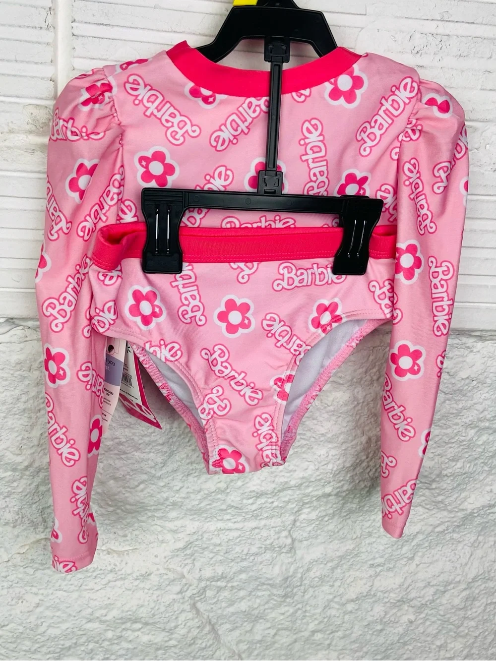 NWT Barbie Pink Floral Logo Long-Sleeve upf 50+ bikini size 3T